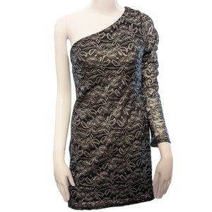 Guess Silver Metallic One Shoulder Foiled Dress